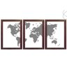 3 Quadros Decorativos Mapa Mundi Cinza Tabaco - 1