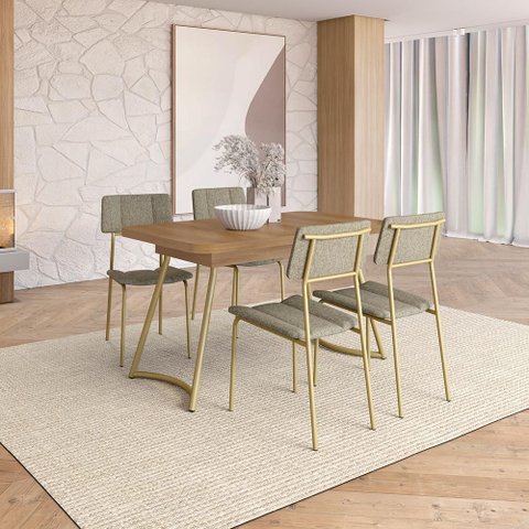 Conjunto Sala de Jantar 4 Cadeiras Flor de Lis Carraro Carvalho Dourado