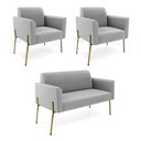 Ver imagem 1 de Sofá Namoradeira e 2 Poltronas Pé de Ferro Dourado Marisa Suede Cinza D03 - D'Rossi