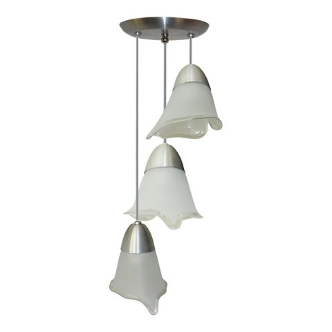 Lustre Pendente Triplo Com 3 Tulipas De Vidro ideal para Mesa De Jantar