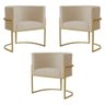 Kit 3 Poltronas Decorativa Sala de Estar Luana Base Gold Suede Bege - Montanaris Decor Md Montanaris - 1