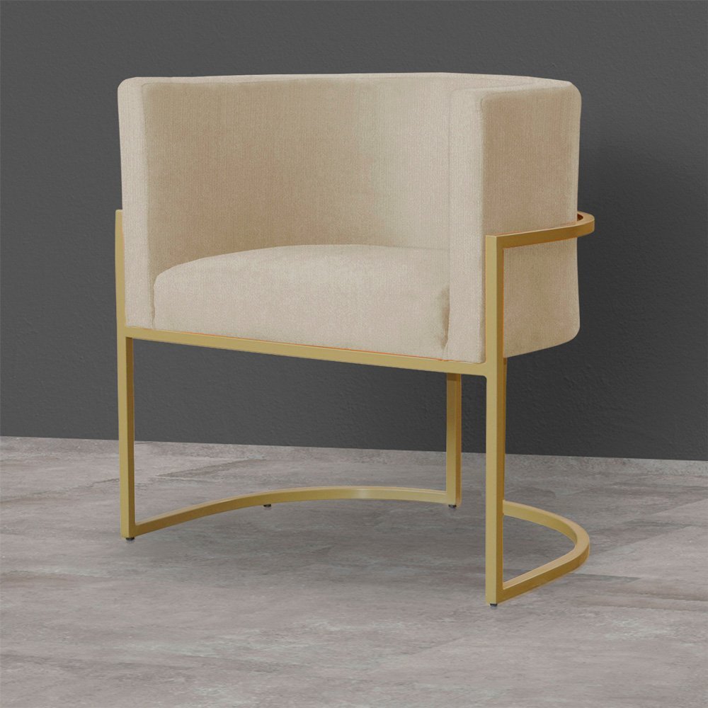 Kit 3 Poltronas Decorativa Sala de Estar Luana Base Gold Suede Bege - Montanaris Decor Md Montanaris - 4