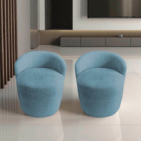 Kit 2 Poltronas Decorativa Yara Orgânica Linho Azul