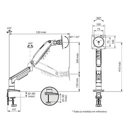 Suporte Ergonômico Articulado de Mesa com Pistão a Gás, Elg, F80n, para Monitor de 17" a 35", Preto - 5