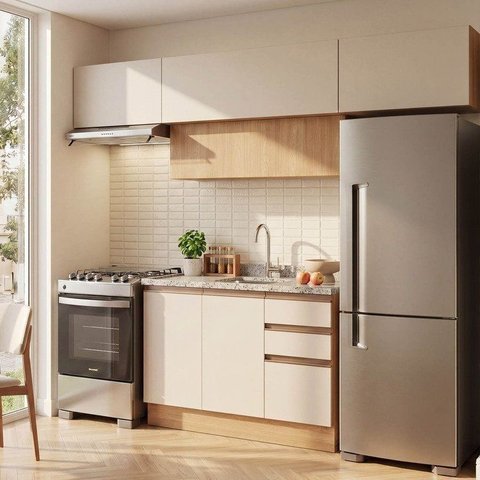 Cozinha Modulada 4 Peças Armários e Balcão sem Tampo Aroeira CabeCasa MadeiraOriginals Cinza/Sereno