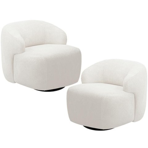 Kit 02 Poltronas Decorativa Orgânica Giratória para Sala Living Barolo L06 Bouclê Branco - Lyam