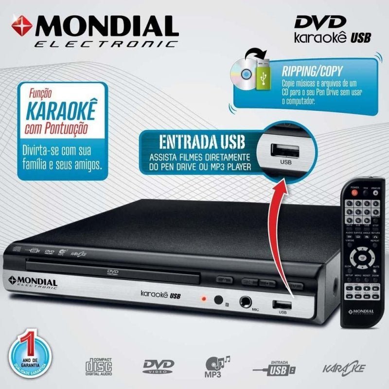 Dvd Player Mondial D-15 com Karaokê, Entrada USB e Ripping - 2