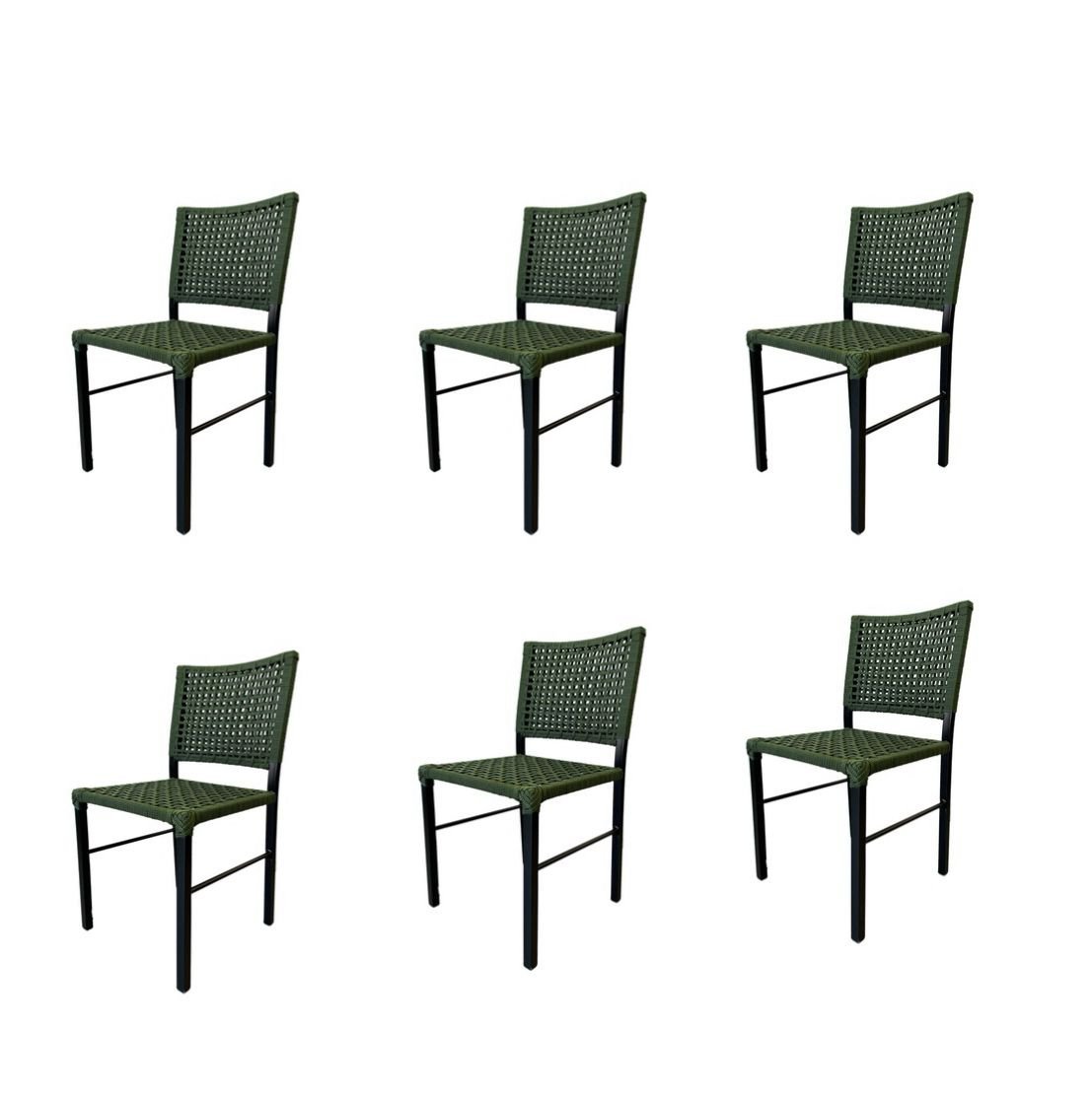 Kit 6 Cadeiras Camila Corda Náutica e Alumínio Verde
