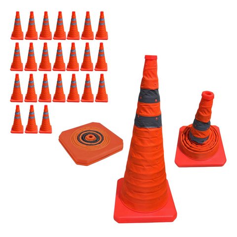 Cone Retratil Kit 24 Uni Sinalizador Viario Baliza Portatil Estrada Segurança Dobravel Obra Flexivel