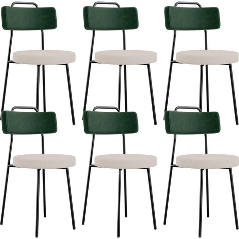 Kit 06 Cadeiras Decorativa Estofada Sala Jantar Barcelona L02 Facto Verde Musgo Linho Bege - Lyam