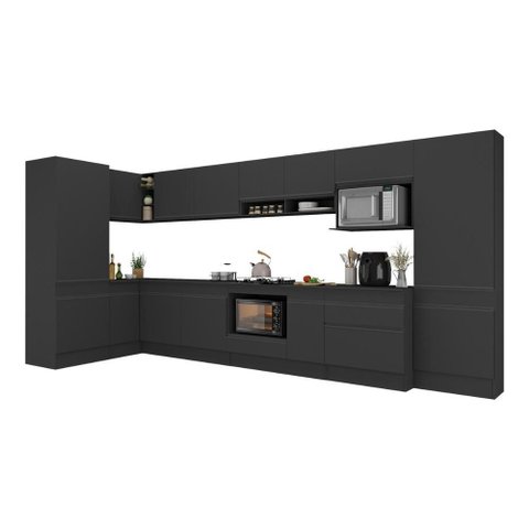Cozinha Modulada Completa Canto 409cm com Rodapé e Balcão para Cooktop Veneza Multimóveis Mp2304