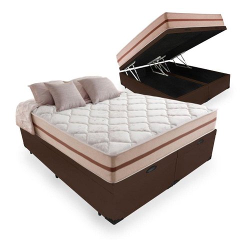Cama Box Baú Queen + Colchão de Molas Ensacadas Anjos Classic 158cm
