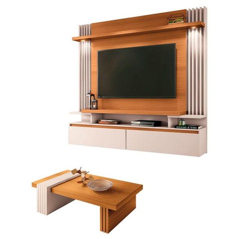 Painel para Tv Home Suspenso Cosmo e Mesa de Centro Luna Cinamomo Off White - Hb Móveis