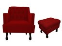Ver imagem 1 de Kit Poltrona Decorativa Julia + Puff Luis Xv Suede Vermelho Pés Madeira Mz Decor