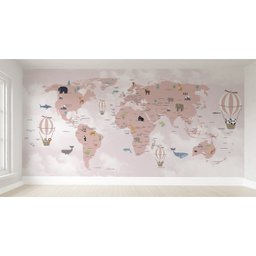 Papel de parede infantil mapa mundi rosa para quarto de bebê M² PP74 - 1