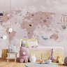 Papel de parede infantil mapa mundi rosa para quarto de bebê M² PP74 - 3