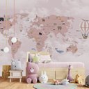 Ver imagem 3 de Papel de parede infantil mapa mundi rosa para quarto de bebê M² PP74