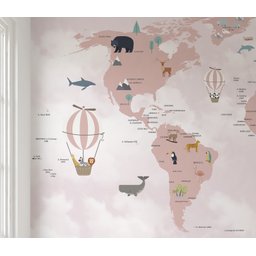 Papel de parede infantil mapa mundi rosa para quarto de bebê M² PP74 - 2