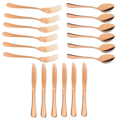 Kit Jogo de Talheres Mesa Gold Rose 18pçs Inox Rústico Luxo