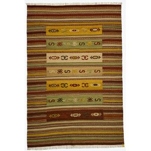 Tapete para Sala Quarto Kilim Stripe 123x181 Cm 70438 Terracota Amarelo Verde