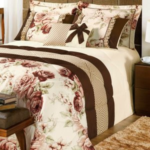 Kit Cama Colcha Edredom Vitoria Tabaco/Palha Queen 06 Pecas