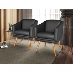Kit 2 Poltronas para Sala Recepção Escritório Consultório Preto - 1