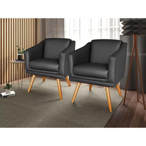 Kit 2 Poltronas para Sala Recepção Escritório Consultório Preto