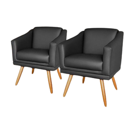 Kit 2 Poltronas para Sala Recepção Escritório Consultório Preto - 2