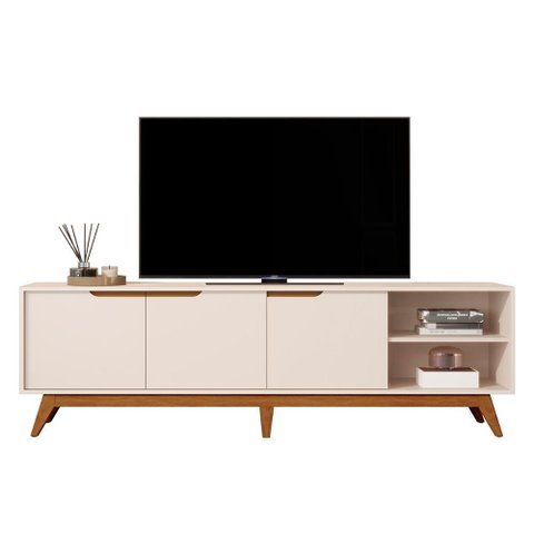 Rack Bancada Tucumã 1.8 Tv até 75 Pol. Pés de Madeira Maciça Off White