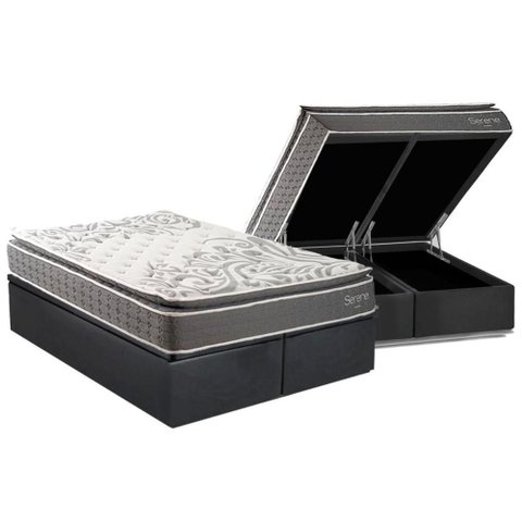 Cama Box Baú Queen + Colchão Molas Kappesberg Ensacadas Serene + Base Crc Courano Gray