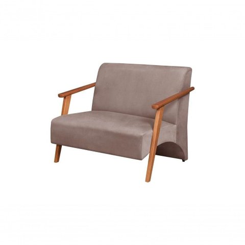 Poltrona Namoradeira Venus Braço Madeira Maciça Suede Unidecor Cappuccino