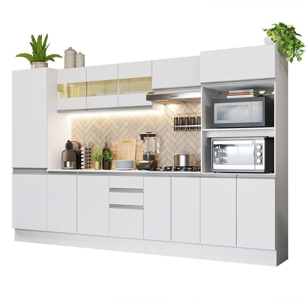 Armário de Cozinha Completa 100% MDF 300 cm Frentes Branco Smart Madesa 01 - 3