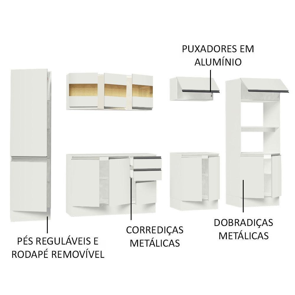 Armário de Cozinha Completa 100% MDF 300 cm Frentes Branco Smart Madesa 01 - 5