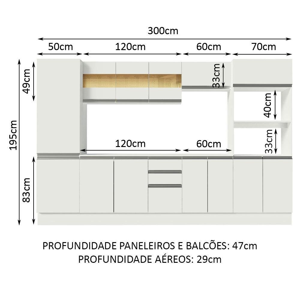 Armário de Cozinha Completa 100% MDF 300 cm Frentes Branco Smart Madesa 01 - 4