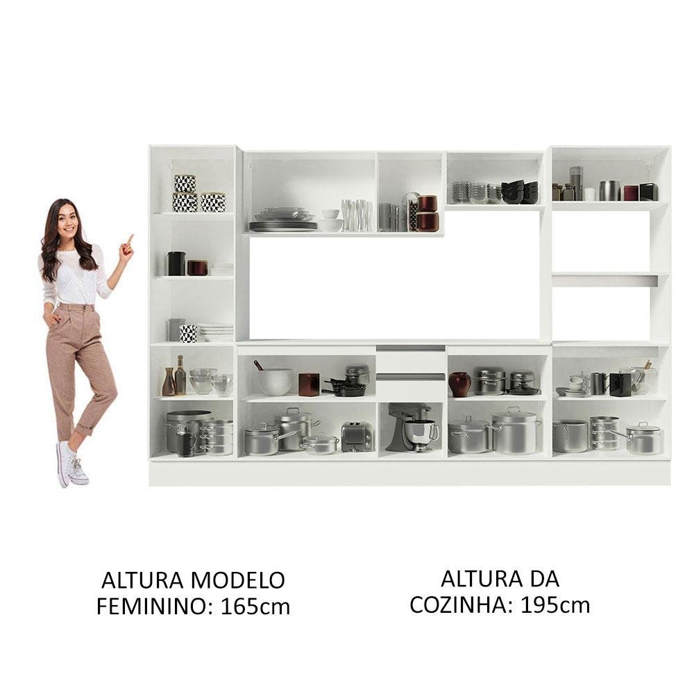 Armário de Cozinha Completa 100% MDF 300 cm Frentes Branco Smart Madesa 01 - 7