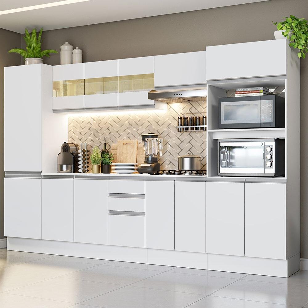 Armário de Cozinha Completa 100% MDF 300 cm Frentes Branco Smart Madesa 01 - 2