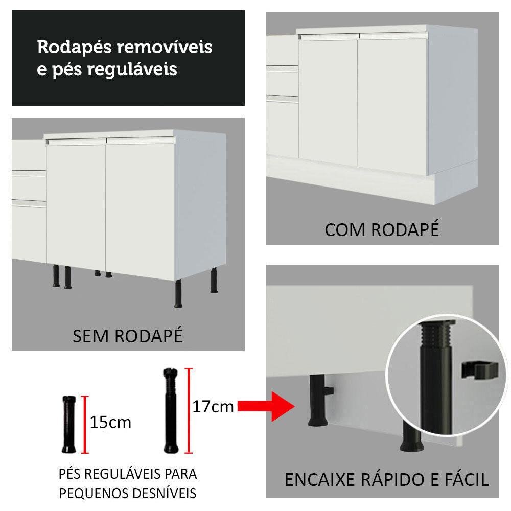 Armário de Cozinha Completa 100% MDF 300 cm Frentes Branco Smart Madesa 01 - 11