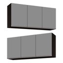 Ver imagem 1 de Kit 2 Armários Aéreo de Cozinha Lavanderia 03 Portas Tina 120 cm - D’Rossi Preto e Cinza
