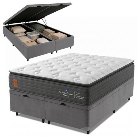 Cama Box Baú King Molas Ensacadas Pillow Super Monaco 193x203x75cm Probel - até 180kg por Pessoa