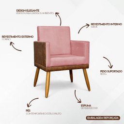 Kit 2 Poltronas Decorativa para Sala Recepção Escritório Consultório Lis Corino Peroba e Suede - 3