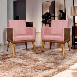 Kit 2 Poltronas Decorativa para Sala Recepção Escritório Consultório Lis Corino Peroba e Suede - 2