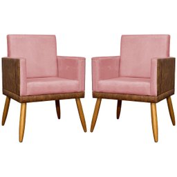 Kit 2 Poltronas Decorativa para Sala Recepção Escritório Consultório Lis Corino Peroba e Suede - 1