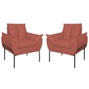 Ver imagem 1 de Kit 02 Poltronas Base Metal Preto Sala Quarto Balaqui Decor Rosa