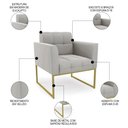 Ver imagem 5 de Sofá Namoradeira e 2 Poltronas Base Industrial Dourado Ana Veludo Cinza - Ibiza