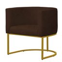 Ver imagem 2 de Poltrona Reforçada Decorativa Sala Estar Jantar Gabriela Base Ferro Dourado Suede Marrom