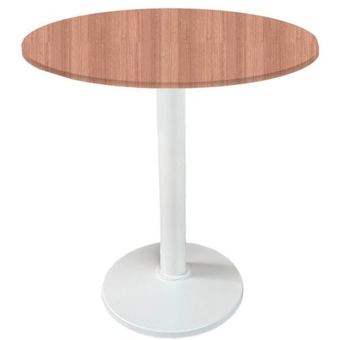 Mesa Zeta Ferro Branco 75 Cm (alt) Disco Redondo Tampo Mdp Redondo 70 Cm Larg X 2,5 Cm (alt) Noce