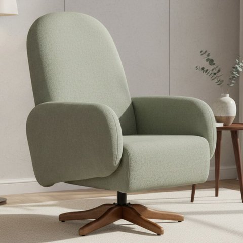 Poltrona de Amamentação com Balanço Giratória Dolce D02 Bouclê Verde Oliva C-199 - Lyam Decor