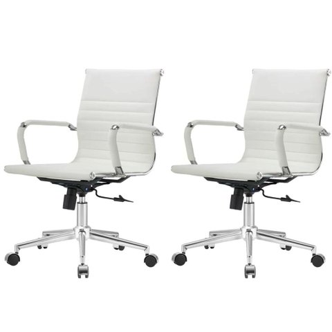 Kit 2 Cadeiras Giratória Baixa Office Manhattan Esteirinha Fratini Revestida em (pu) Branco Base