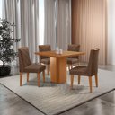 Ver imagem 1 de Mesa de Jantar Eloise Canto Copo 4 Cadeiras Isadora Moderna Veludo Marrom/naturalle
