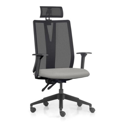 Cadeira Escritório Giratória Presidente Flow F02 Base Preta Crepe Cinza - Lyam Decor